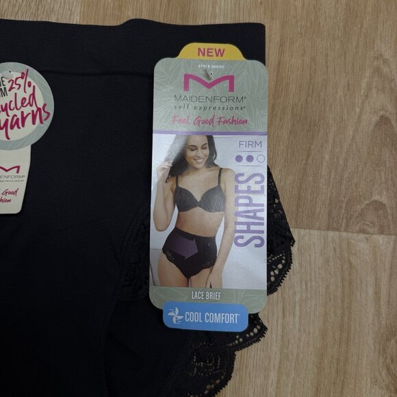 MAIDENFORM SHAPEWEAR LACE BRIEF FIRM SIZE S BLACK COOL COMFORT TUMMY SUPPORT NEW - Picture 2 of 5
